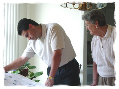 reviewing a printed genealogy wall chart