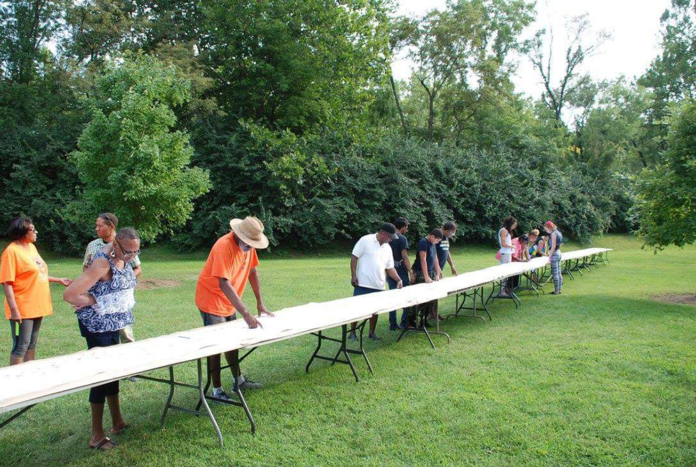 Descendant chart at a family reunion