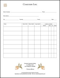 Cemetery log sheet